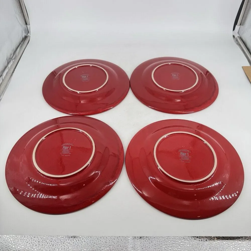 Pier 1 Red Earthenware Dinner Plates 10 1/2” Set of 4 Made in Spain